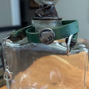 Green Leather Bracelet with Silver small Buffalo design.
